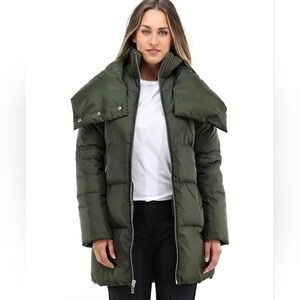Michael Kors Green Down Fill High Neck Puffer Longline Jacket Coat Size Large